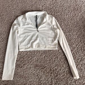 Vuori White Ribbed Quarter-Zip Top